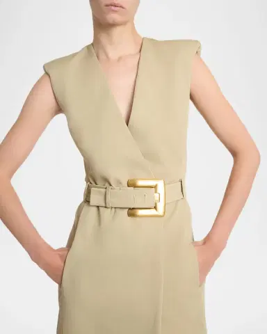 Balmain Belted Gabardine Sleeveless Mini Dress | Thumbnail 5 Balmain Belted Gabardine Sleeveless Mini Dress | Thumbnail 5