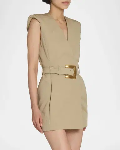 Balmain Belted Gabardine Sleeveless Mini Dress | Thumbnail 6 Balmain Belted Gabardine Sleeveless Mini Dress | Thumbnail 6