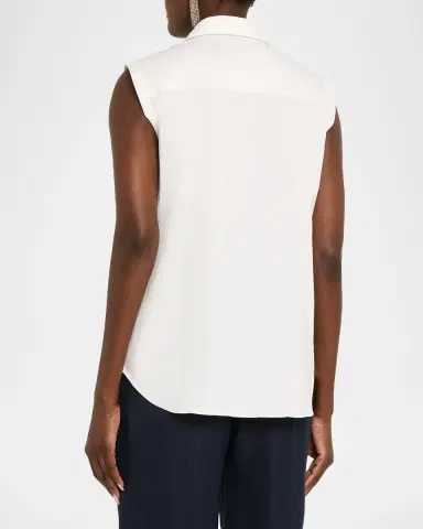 Brunello Cucinelli Cotton Poplin Sleeveless Top With Monili Trim | Thumbnail 3 Brunello Cucinelli Cotton Poplin Sleeveless Top With Monili Trim | Thumbnail 3