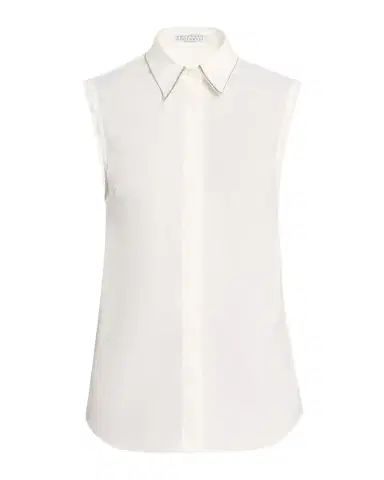 Brunello Cucinelli Cotton Poplin Sleeveless Top With Monili Trim | Thumbnail 1 Brunello Cucinelli Cotton Poplin Sleeveless Top With Monili Trim | Thumbnail 1