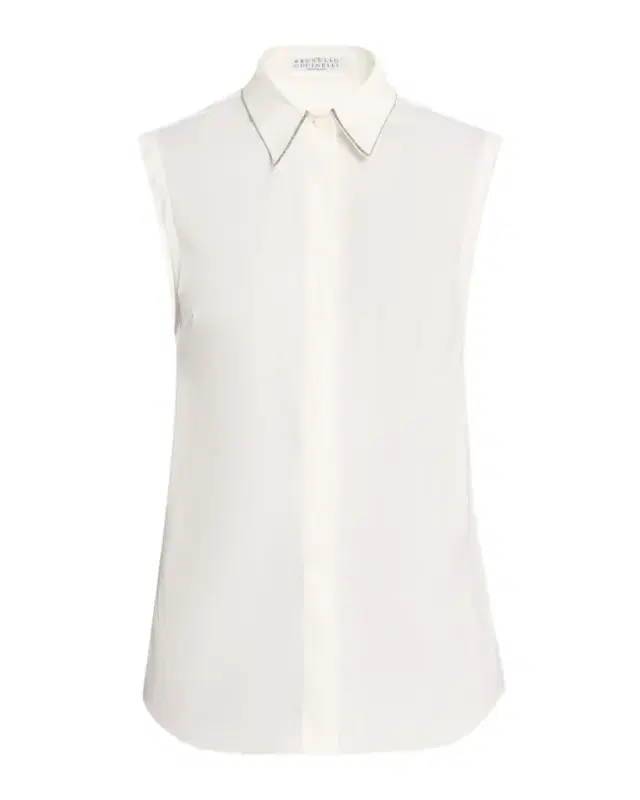 Brunello Cucinelli Cotton Poplin Sleeveless Top With Monili Trim
