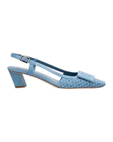 Roger Vivier 45mm Belle Vivier Denim Slingback Pumps | Thumbnail 1 Roger Vivier 45mm Belle Vivier Denim Slingback Pumps | Thumbnail 1