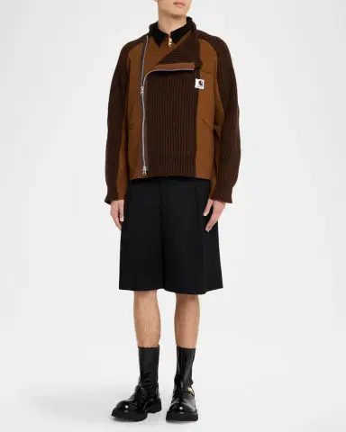 SACAI x CARHARTT WIP Men's Washed Duck & Wool Knit Blouson Jacket | Thumbnail 2
