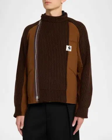 SACAI x CARHARTT WIP Men's Washed Duck & Wool Knit Blouson Jacket | Thumbnail 4