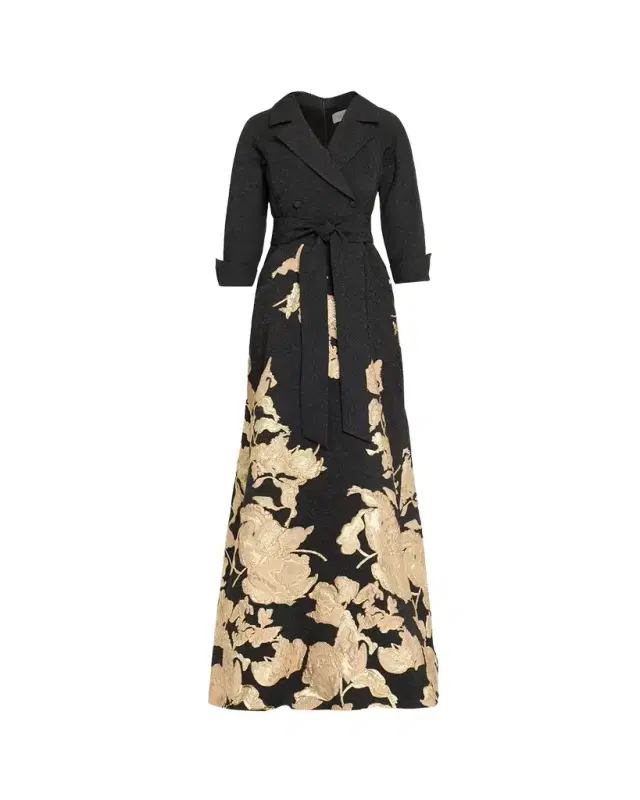 Rickie Freeman for Teri Jon Metallic Floral Jacquard Shirt Gown