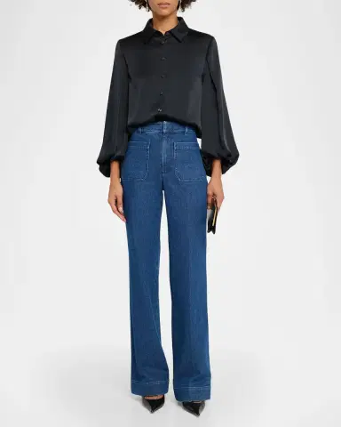 TANYA TAYLOR Marina Long-Sleeve Satin Blouse | Thumbnail 2