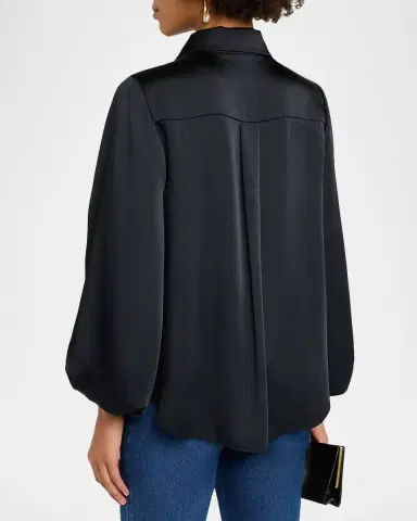 TANYA TAYLOR Marina Long-Sleeve Satin Blouse | Thumbnail 3