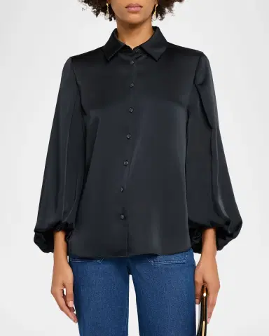 TANYA TAYLOR Marina Long-Sleeve Satin Blouse | Thumbnail 4