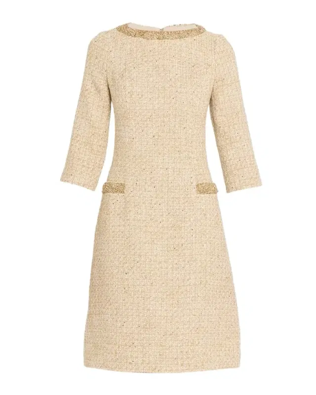 Rickie Freeman for Teri Jon Metallic Boucle Jewel-Trim A-Line Dress