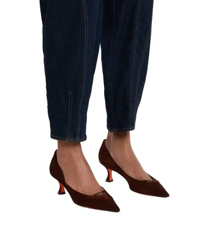 Santoni 55mm Sabine Suede Buckle Pumps