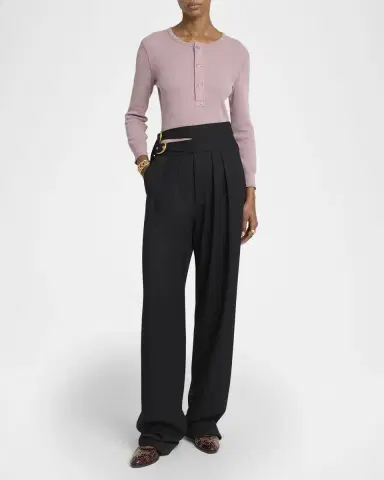 Chloé Double-Buckle Pleated Straight-Leg Trousers | Thumbnail 2 Chloé Double-Buckle Pleated Straight-Leg Trousers | Thumbnail 2
