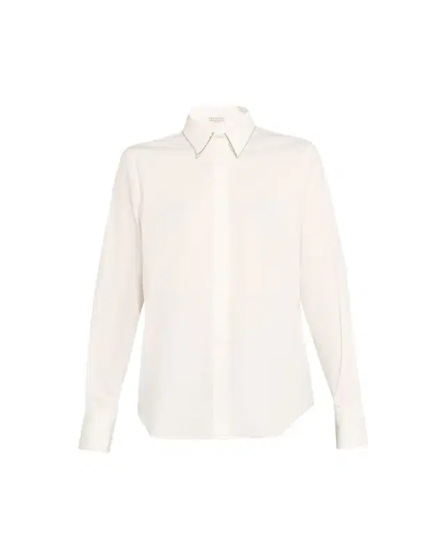 Brunello Cucinelli Monili-Trim Cotton Poplin Button-Down Shirt