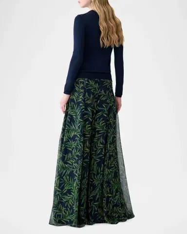 Carolina Herrera Iris Olive-Printed Wide-Leg Silk Chiffon Pants | Thumbnail 3 Carolina Herrera Iris Olive-Printed Wide-Leg Silk Chiffon Pants | Thumbnail 3