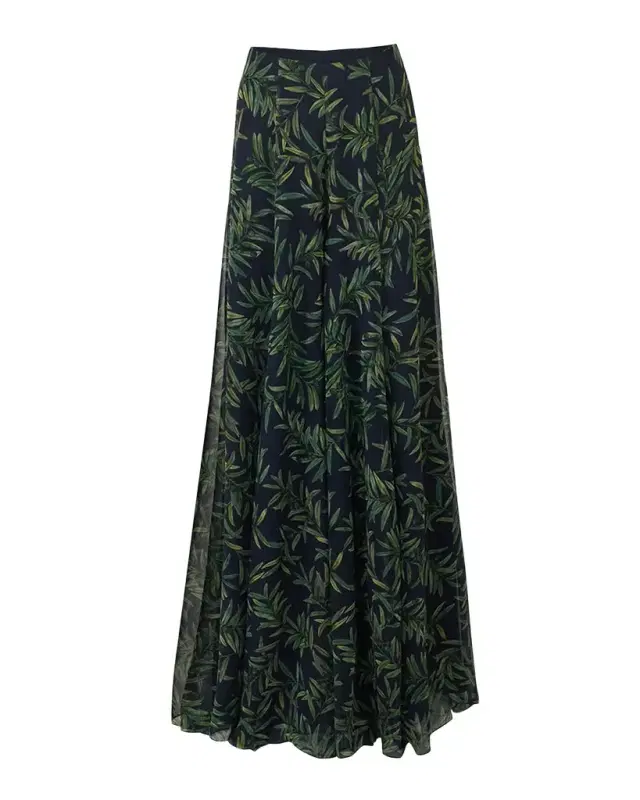 Iris Olive-Printed Wide-Leg Silk Chiffon Pants