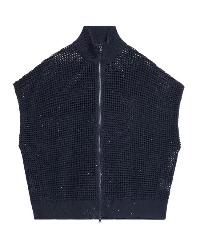 Cotton-Linen Mesh Short-Sleeve Zip Jacket