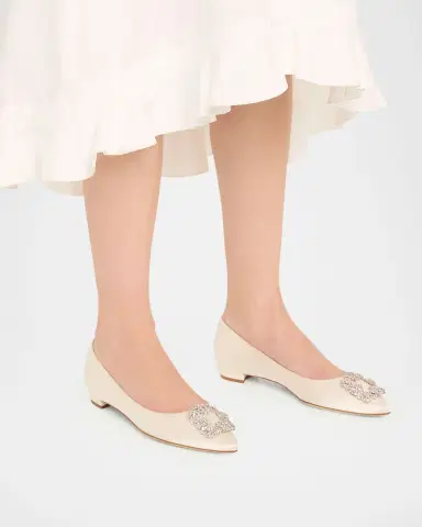 Manolo Blahnik Hangisi Satin Buckle Ballerina Flats | Thumbnail 2