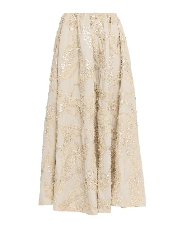 Brunello Cucinelli Dazzling Seabed Embroidered Techno Cotton Midi Skirt