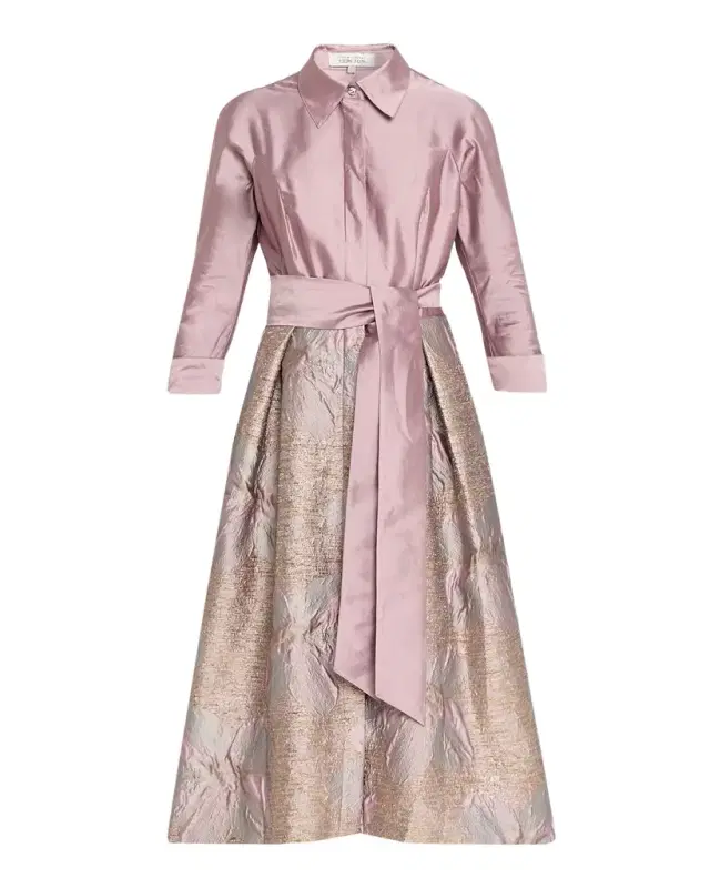 Rickie Freeman for Teri Jon Taffeta Floral Jacquard Midi Shirtdress
