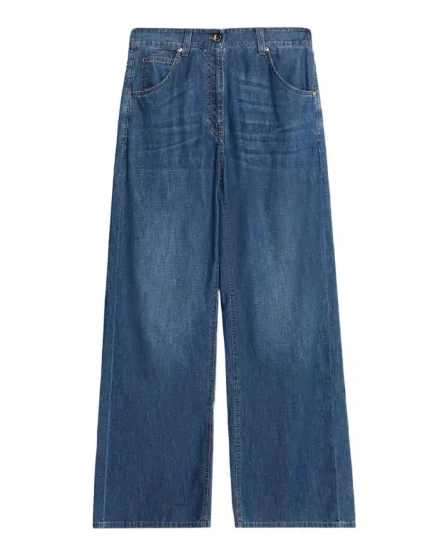 Brunello Cucinelli Lightweight Denim Wide-Leg Jeans With Monili Trim