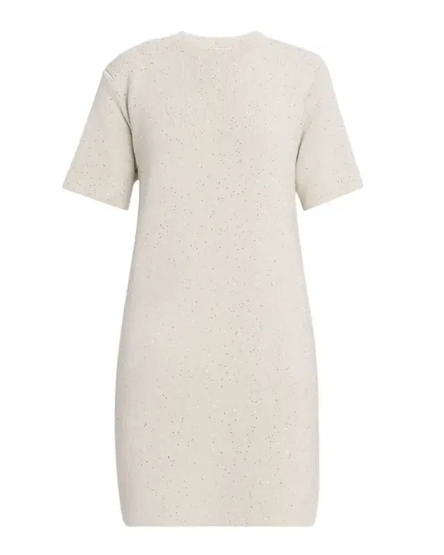 Pailette Knit Short-Sleeve Mini Shift Dress