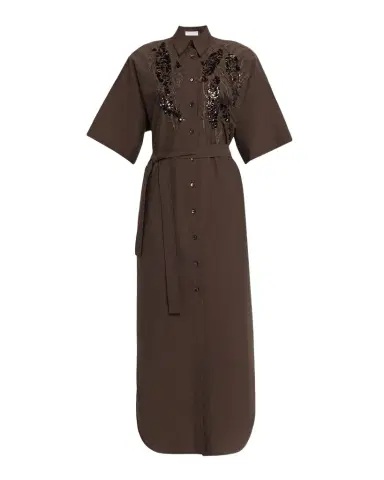 Brunello Cucinelli Sequin Embroidered Cotton Poplin Midi Shirtdress | Thumbnail 1