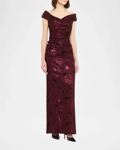 Rickie Freeman for Teri Jon Ruched Metallic Floral Jacquard Column Gown | Thumbnail 2 Rickie Freeman for Teri Jon Ruched Metallic Floral Jacquard Column Gown | Thumbnail 2