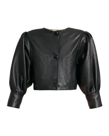 Chloé Leather Puff-Sleeve Crop Jacket | Thumbnail 1 Chloé Leather Puff-Sleeve Crop Jacket | Thumbnail 1