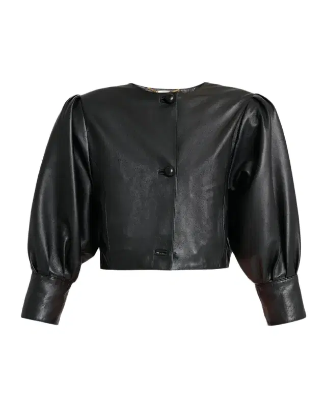 Chloe Leather Puff-Sleeve Crop Jacket