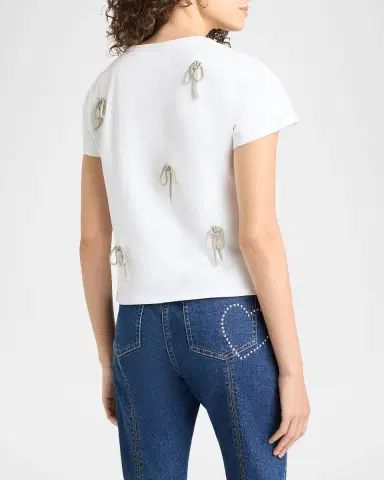 Cinq à Sept Corded Rhinestone Bow Shrunken Tee | Thumbnail 2 Cinq à Sept Corded Rhinestone Bow Shrunken Tee | Thumbnail 2