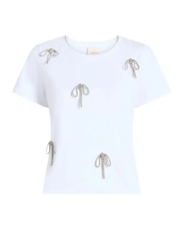 Cinq a Sept Corded Rhinestone Bow Shrunken Tee