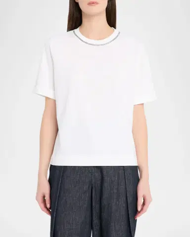 Brunello Cucinelli Monili Short-Sleeve Cotton T-Shirt | Thumbnail 4 Brunello Cucinelli Monili Short-Sleeve Cotton T-Shirt | Thumbnail 4