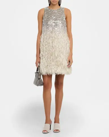Brunello Cucinelli Degrade Feather Sequined Fil Coupe Mini Dress | Thumbnail 2 Brunello Cucinelli Degrade Feather Sequined Fil Coupe Mini Dress | Thumbnail 2