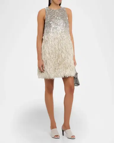 Brunello Cucinelli Degrade Feather Sequined Fil Coupe Mini Dress | Thumbnail 4 Brunello Cucinelli Degrade Feather Sequined Fil Coupe Mini Dress | Thumbnail 4
