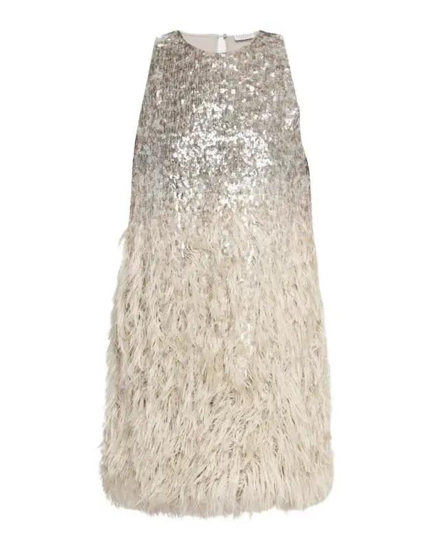 Brunello Cucinelli Degrade Feather Sequined Fil Coupe Mini Dress