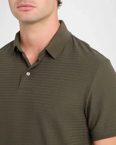 Emporio Armani Men's Grid Check Jacquard Jersey Polo Shirt | Thumbnail 5 Emporio Armani Men's Grid Check Jacquard Jersey Polo Shirt | Thumbnail 5