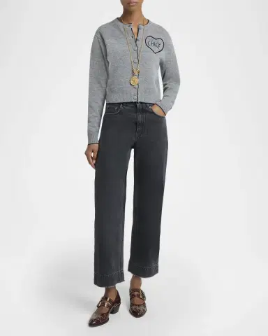 Chloé Logo Heart Wool-Cashmere Crewneck Cardigan | Thumbnail 2