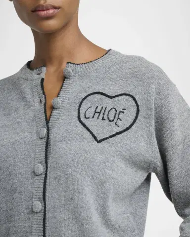 Chloé Logo Heart Wool-Cashmere Crewneck Cardigan | Thumbnail 5