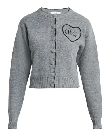 Chloé Logo Heart Wool-Cashmere Crewneck Cardigan | Thumbnail 1