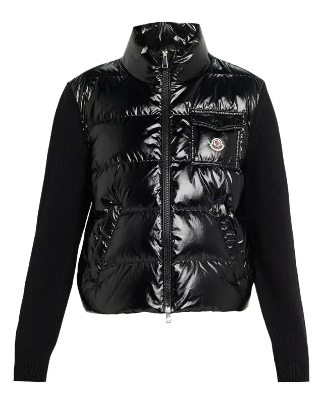 Padded Zip-Up Wool Cardigan