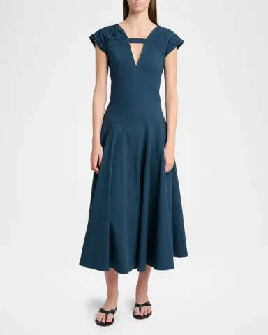 Proenza Schouler Manoela Poplin V-Neck Midi Dress | Thumbnail 2