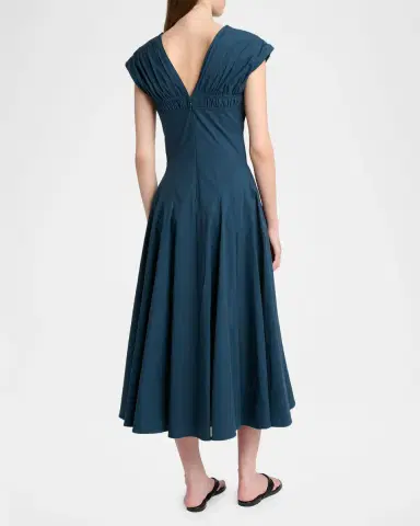 Proenza Schouler Manoela Poplin V-Neck Midi Dress | Thumbnail 3
