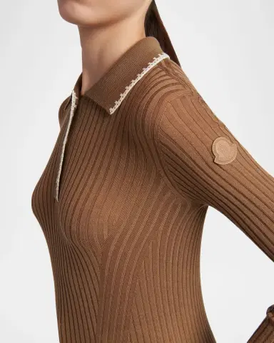 Moncler Long-Sleeve Rib-Knit Polo | Thumbnail 5 Moncler Long-Sleeve Rib-Knit Polo | Thumbnail 5