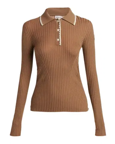 Moncler Long-Sleeve Rib-Knit Polo | Thumbnail 1 Moncler Long-Sleeve Rib-Knit Polo | Thumbnail 1