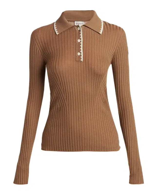 Long-Sleeve Rib-Knit Polo