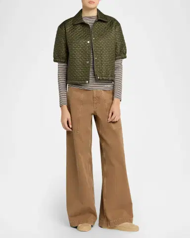 Moncler Floral-Quilted Short-Sleeve Padded Shirt | Thumbnail 2 Moncler Floral-Quilted Short-Sleeve Padded Shirt | Thumbnail 2