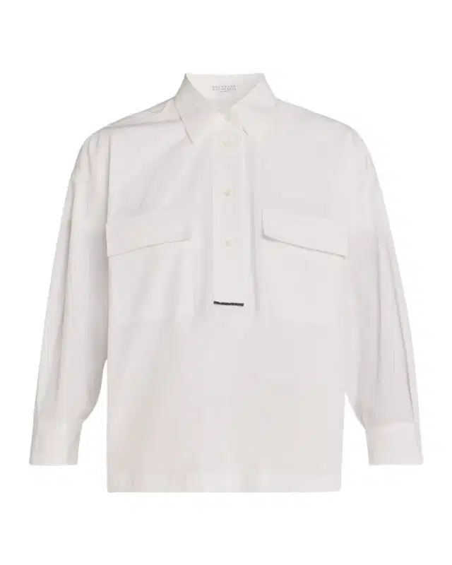 Monili-Trim Matte Poplin Button-Down Shirt