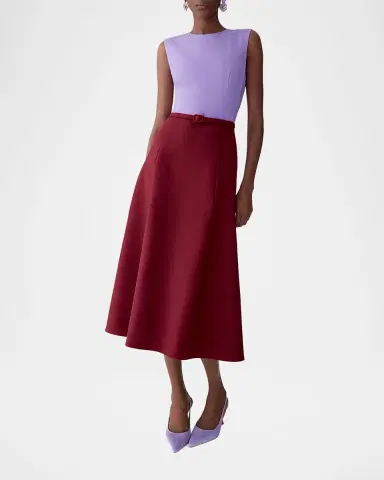 Carolina Herrera Colorblock Sleeveless Belted Midi Dress | Thumbnail 4