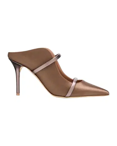 Malone Souliers 85mm Maureen Satin Mules with Double Metallic Nappa Leather Straps | Thumbnail 1 Malone Souliers 85mm Maureen Satin Mules with Double Metallic Nappa Leather Straps | Thumbnail 1