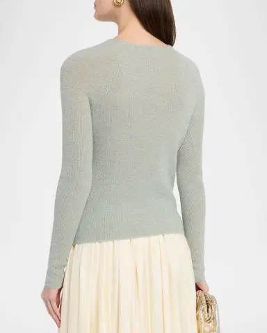 Vince Metallic High-V Knit Top | Thumbnail 3