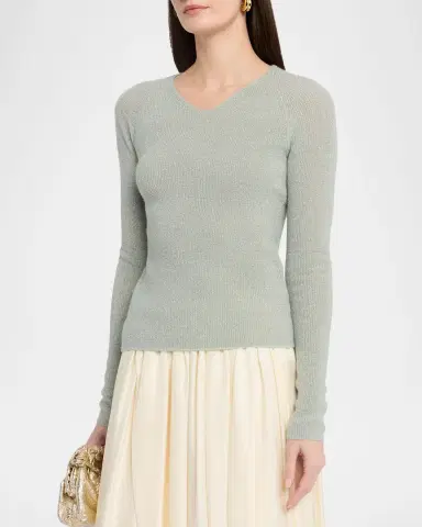 Vince Metallic High-V Knit Top | Thumbnail 4